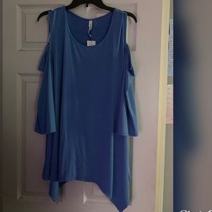 Blue Flowy Cut Out Shoulder Top